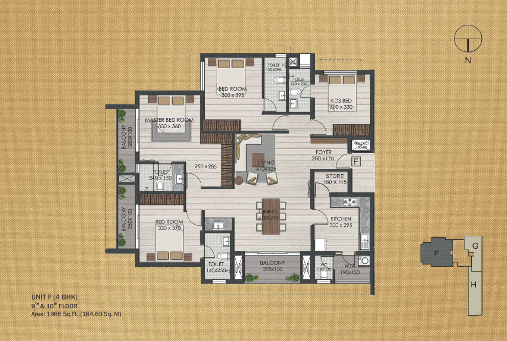 Unit F 4BHK (9th and 10th)